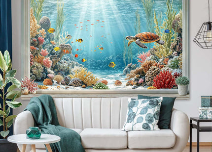 Lifeella Under the Sea Window Tapestry, Coastal Turtle Ocean Mural, Nautical Wall Backdrop for Bedroom Dorm Living Room Decor, 36x48 inches