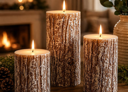 MOSROAD Rustic Pine Tree Pillar Candle Set of 3, Unscented Home Decor