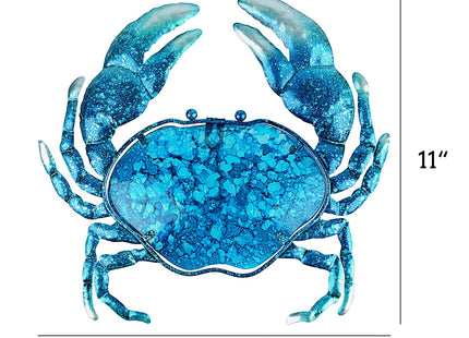 John's Studio Crab Wall Decor Outdoor Metal Bathroom Hanging Art Glass Blue Ocean Theme Decorations for Home, Pool and Patio