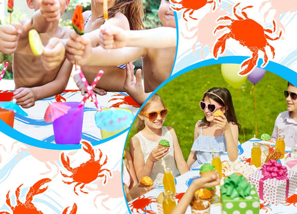 Juexica 4 Pcs Crab Tablecloth 54x108 Inch Plastic Party,Blue Waves Style