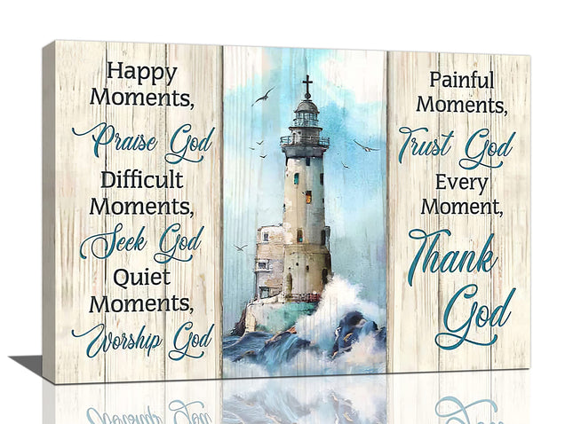 Ocean Lighthouse Wall Art Nautical Coastal Lighthouse Pictures Wall Decor Christian Quotes Religious Canvas Painting Prints Modern Artwork Home Decor for Bathroom Bedroom Office Living Room 24"x16"