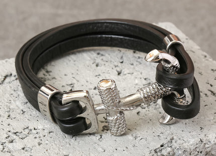 HAQUIL Nautical Anchor Black Leather Cuff Bracelet Anchor Jewelry Gift