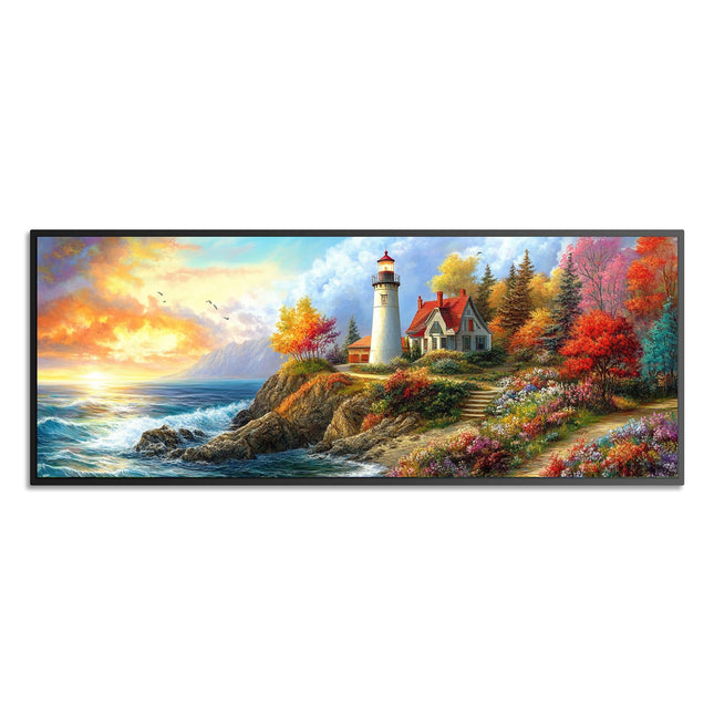 Wergund 5D DIY Large Diamond Art Kits for Adults Sunset, Large Size Diamond Art Lighthouse, Full Drill Crystal Rhinestone Embroidery Cross Stitch Arts Craft Canvas Home Wall Decor Gift 12x30Inch