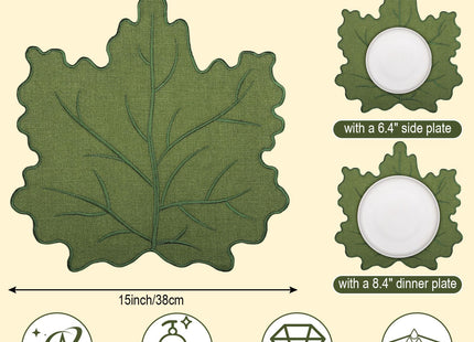Gandeer 8 Pcs Classic Maple Leaf Placemats Linen Embroidered Washable