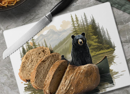 CounterArt Black Bear Canoe 3mmTempered Glass Cutting Board 10" x 8"