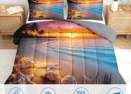 Nesker Full Comforter Set, 3 Pieces Beach Seashell Bedding, All Season