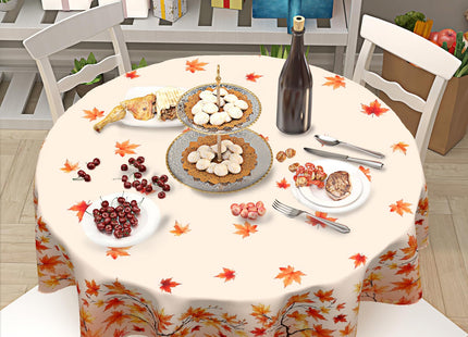 ABSOP Fall Maple Leaf Round Tablecloth 60 Inch Orange Circle Table Cloth