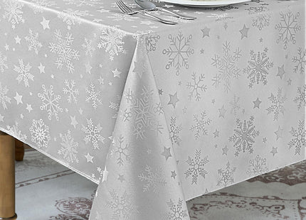Romanstile Silver Christmas Jacquard Rectangle Tablecloth with Snowflake