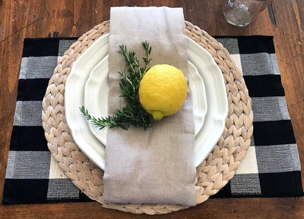 Ukeler Placemats Set of 6 - Buffalo Check Plaid Placemats 100% Cotton Crossweave Plaid Woven Placemats Washable Heat Insulation Kitchen Table Mats, Black and Ivory