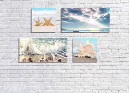 ARTISTIC PATH 4 PCS Coastal Beach Starfish Seashell Canvas Wall Art
