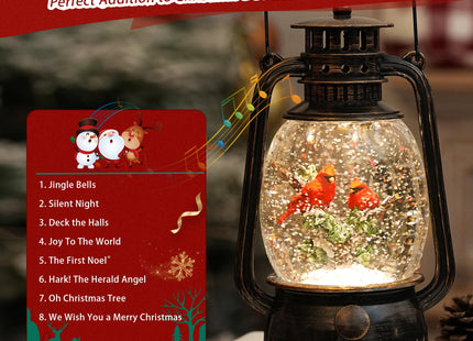 Cardinal Snow Globe Christmas Decorations Indoor, Lighted Musical Christmas Snow Globes Lantern with Glitter & 6H Timer, Cardinal Gifts Decorations for Home