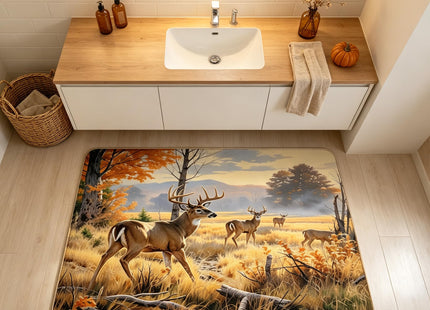 HUSPWP Fall Forest Deer Bath Mat Rustic Cabin Moose Rug 17.7x29.5IN