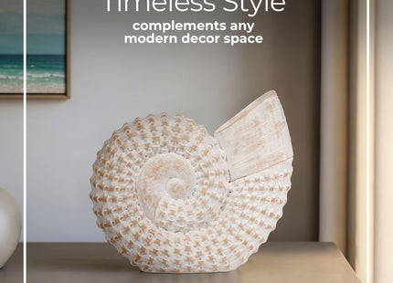 NESS AND JORD Coastal Seashell Decorative Figurine – Handcrafted Polyresin Nautical Decor Sculpture – Figurines & Sculptures Home Decor for Office, Bedroom & Living Room – 7", Whitewash