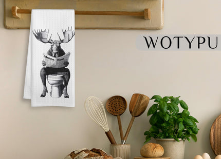 WOTYPU Moose Gifts Hand Towels for Bathroom, Moose Lover Gifts, Funny Farm Animal On Toilet Decorative Hand Towels for Kids Guest Bathroom Washroom Power Room Vanity Half Bath, 16X24 Inch