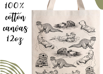 TRUMPETIC Sea Otter Tote Bag, Otter Tote Bag, Otter Bags, Wildlife Bag, Otter Lover Gift Otter Totes Bag for Women woman Otters Of The World Sea Otter Animal Lover Gift 15x15in Natural Canvas Cotton