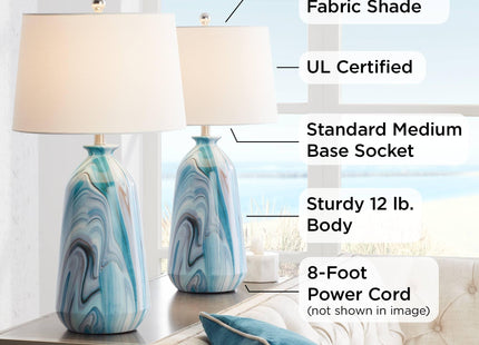 Carlton 28" Tall Table Lamps Set of 2 Swirling Blue Faux Marble Coastal