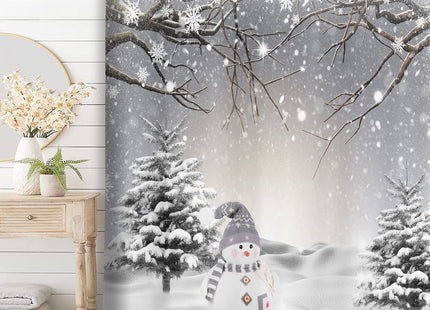 Christmas Shower Curtain, Snowman Snowy Pine Tree Bathroom Decor,69X70 IN
