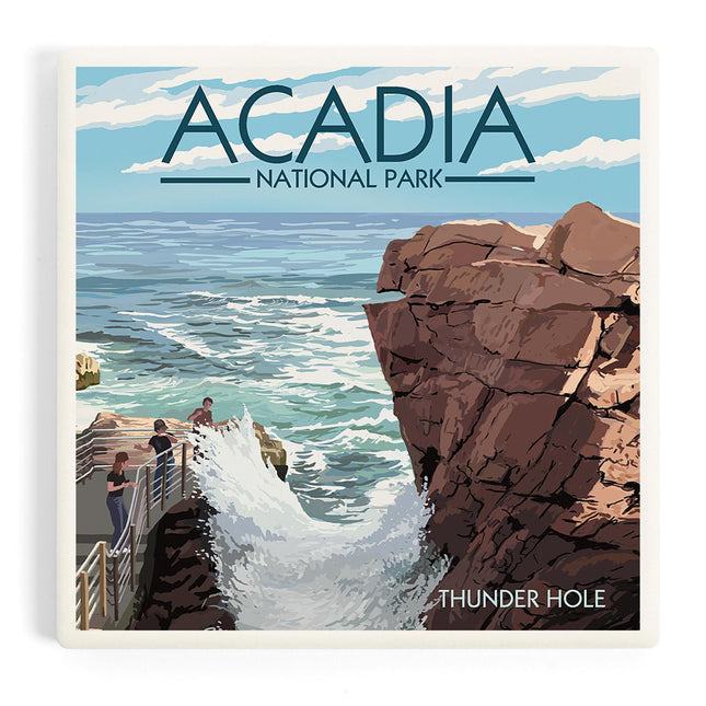 Lantern Press Acadia National Park, Maine, Thunder Hole Day (Absorbent Ceramic Coaster, Single, Cork Back, Kitchen Table Decor)