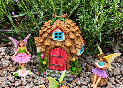 Fairy Garden Figurines & Pinecone House - 4-Piece Miniature Decorative Set