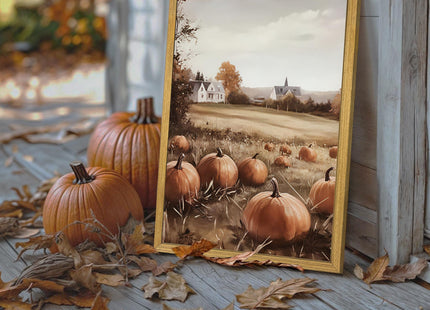 3-piece Framed Autumn Pumpkin Canvas Wall Art, Rustic Farmhouse Fall Harvest Pumpkin Pinecone Acorn Print Picture, Thanksgiving Country Landscape Wall Decor for Living Room Kitchen Bedroom 12x16 inch