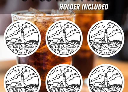 Onebttl Maine Gifts for Women Men - Homesick Moving Away Coasters Set of 6 - Lighthouse Ceramic Drink Coaster with Holder