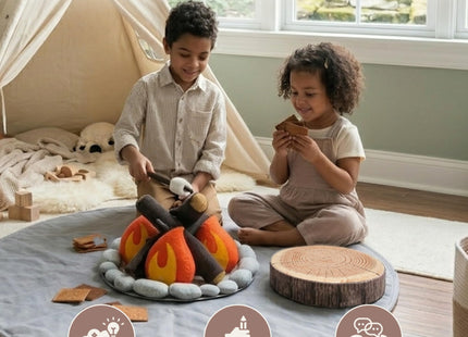 Pretend Campfire Set for Kids with S'Mores Kit & Wood Log Pillow