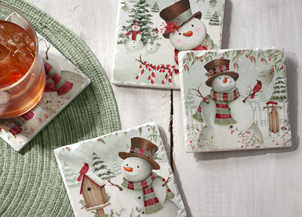 Thirstystone Brown Hat Snowman 4 Pack Assorted Tumbled Tile Stone Coasters