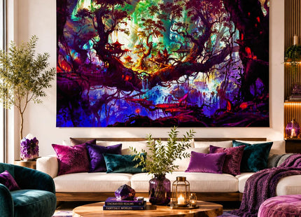 Delur Fantasy Forest Tapestry Mystical Landscape Magical Enchanted Forest Tree Nature Tapestry Psychedelic Wall Hanging Headboard for Bedroom Living Room Home Decor (51.2" x 59.1")