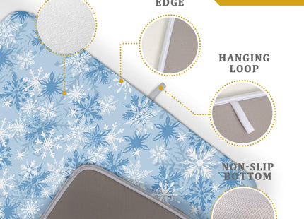 Winter Snowflake Dish Drying Mat for Kitchen Counter Blue White Christmas Snowflake Drying Mat 18x24 Inch Xmas Holiday Absorbent Dish Drainer Mat Christmas Kitchen Accessories
