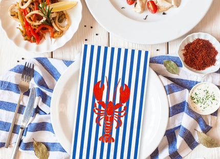 FYSUIMU 50 Pcs Summer Crawfish Guest Napkins Watercolor Crayfish Stripe Paper Napkins Dark Blue Red Lobster Disposable Bathroom Hand Towels for Party Dinner Table Supplies