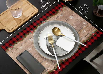 Artwork Store Merry Christmas Placemats Set of 4,Cotton Linen Table Mats Non-Slip Washable Buffalo Plaid Farm Xmas Tree Snowflake Pine Tree Placemat for Holiday Party Dining Kitchen Table Decor