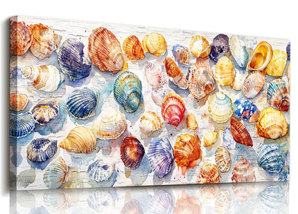 imjiayu Colorful Seashell Canvas Wall Art Watercolor Beach Collage