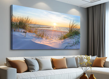 MHARTK66 Wall Decor for Living Room Large Canvas Wall Art for Bedroom Modern Office Pictures Blue Sun Beach Grass Ocean Landscape Paintings Canvas Art Prints Home Decorations
