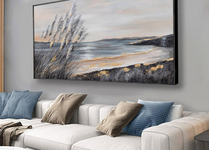 Yuaxker Coastal Wall Art Grey and Gold Wall Decor Trendy Artwork Framed Beach Canvas Painting for Living Room Bedroom Dining Room Office Home Decor 20x40 Inch