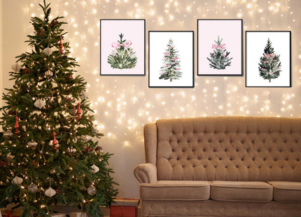 foedor Pink Christmas Pine Tree Wall Art Decor, 8x10 Set of 4