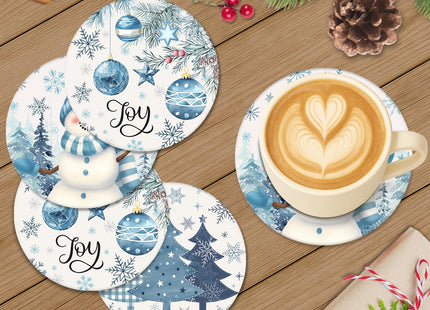 Bribay Christmas Coasters for Drinks, Set of 6 Ceramic Stone Snowflake