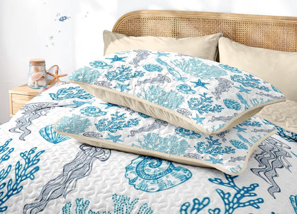 Pamnest Queen Quilt Set, 3 Pieces Ocean Beach Bedding, Bedspread