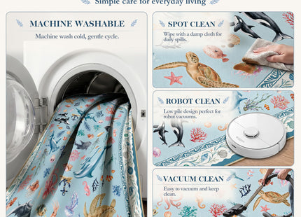 Arenarug Coastal Runner Rug 2x6 Washable Kitchen Runner Rug, Coastal Blue