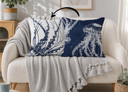 HIWX Navy Blue Coastal Beach Jellyfish Pillow Covers 18x18, Coastal Home Room Decor, Ocean Beachy Jellyfish Decorative Pillow Covers for Couch Bed Home Bedroom Living Room Decor 1 Pack
