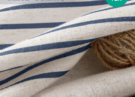 Navy Blue Coastal Ocean Linen Striped Shower Curtain with Tassel 72W X 72L
