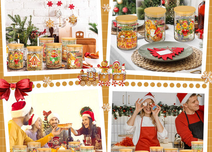 6 Pcs Christmas Gingerbread Glass Storage Jar with Airtight Bamboo Lid