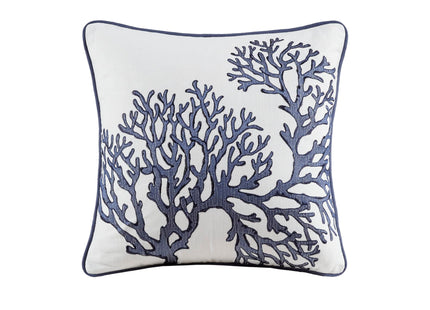 Harbor House Seaside Reversible Cotton Quilt Set Coastal Clam, Starfish, Coral Embroidery, All Season, Pre-Washed Coverlet Bedding Layer, Decorative Pillow, Full/Queen(90"x90") Navy 4 Piece