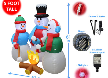 5 FT Christmas Inflatable Snowmen Campfire Roasting Marshmallows