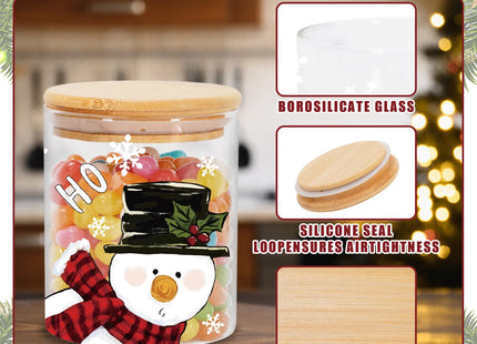 JarThenaAMCS 3Pcs Christmas Glass Storage Jars with Airtight Lid Santa Snowman Reindeer Decorative Canisters Sets for Winter Xmas Home Kitchen Countertop