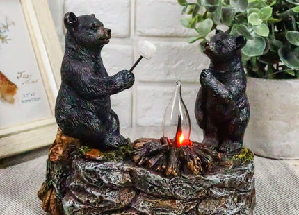 Ebros Whimsical Rustic Forest Black Bears Father and Son Making Marshmallow Smores by Bonfire Campfire Night Light Small Statue Woodland Cabin Lodge Decor Bear Figurine As Decorative Home Accent