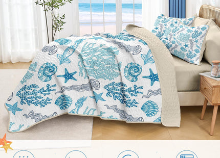 Pamnest Queen Quilt Set, 3 Pieces Ocean Beach Bedding, Bedspread