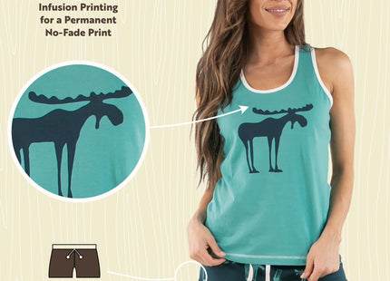 Lazy One Matching Pajamas for Women, Cute Tank Top Set (Funky Moose, S)