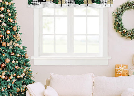 T&H XHome Christmas Valances for Kitchen Windows, Grey Sky Buffalo Plaid Xmas Tree Forest Valance Rod Pocket Window Curtain for Bathroom Cafe Basement, Farmhouse Small Window Treatment, 54" W x 18" L