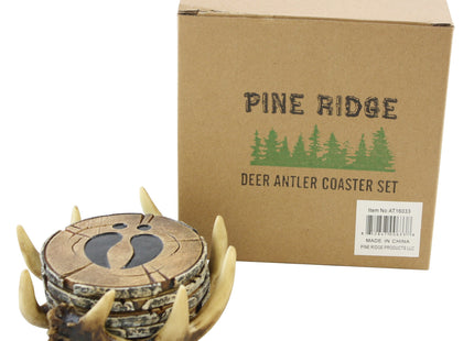 Pine Ridge Deer Antler Drink Coaster Set of 4 Old West Decor - Home Table Beverage Coaster with Holder - Drink Glass Holder with Outdoors Rustic Cabin Theme