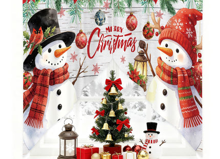 AYTTBIS Christmas Snowman Snowflake Pine Tree Ball Xmas Winter Swag Curtain Valance for Windows, 1 Pair Short Christmas Window Treatment for Kitchen Bathroom Bedroom, 28 x 36 Inch